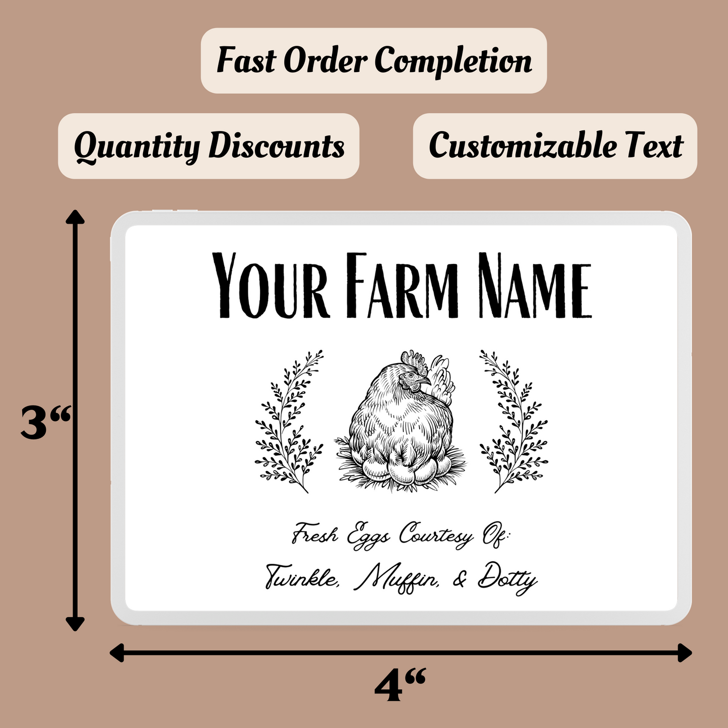 Egg Carton Label, 4" x 3", Pre-printed, Fully Customizable